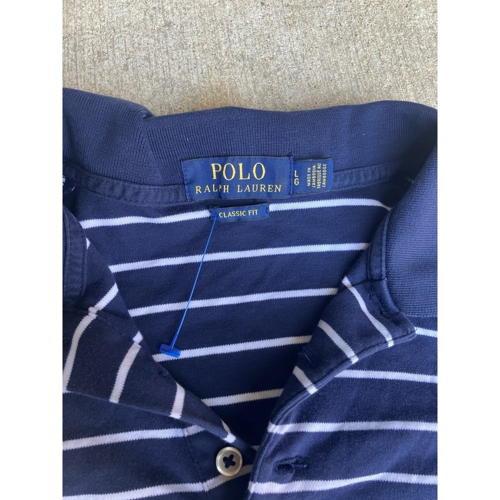 Polo Ralph Lauren Men's L Classic Slim Fit Stretch Mesh Polo Navy Striped Pony - Picture 6 of 13